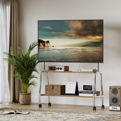 Tv Floor Stand With Wheels For 43-75 Inch Tv, Mobile Tv Stand With Storage by 17 Stories