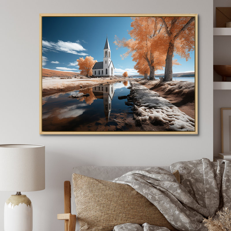 «Landscape Church Sacred Reflections I», reproduction d'art sur toile, Cadre naturel flottant, H 24 po x l 32 po x P 1 po