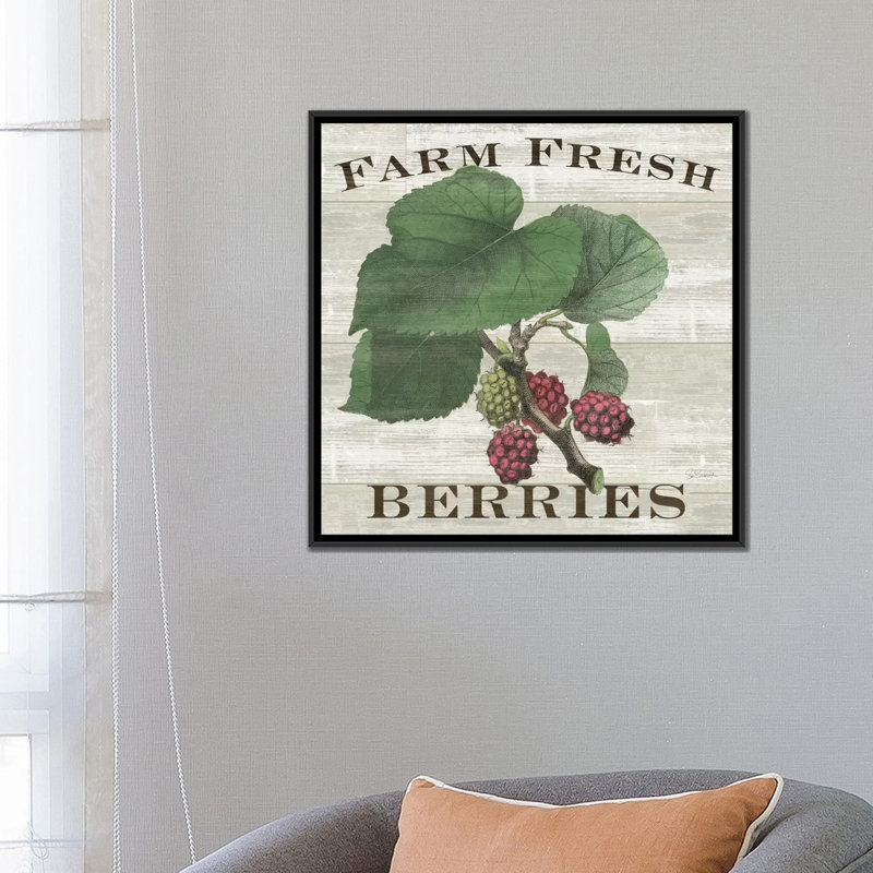 « farm fraîche raspberries », impression sur toile tendue, H 26 po x l 26 po x P 1,5 po, Toile encadrée noire, Pas de tapis