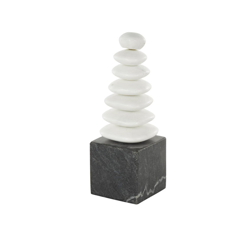 Odom Marble Stacked Stone Abstract Sculpture With Black Block Base
