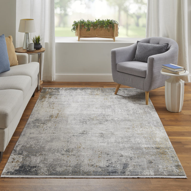 Whitten Abstract Machine Made Power Loom Acrylic/Viscose Area Rug in Ivory, Rectangle 12' x 18'