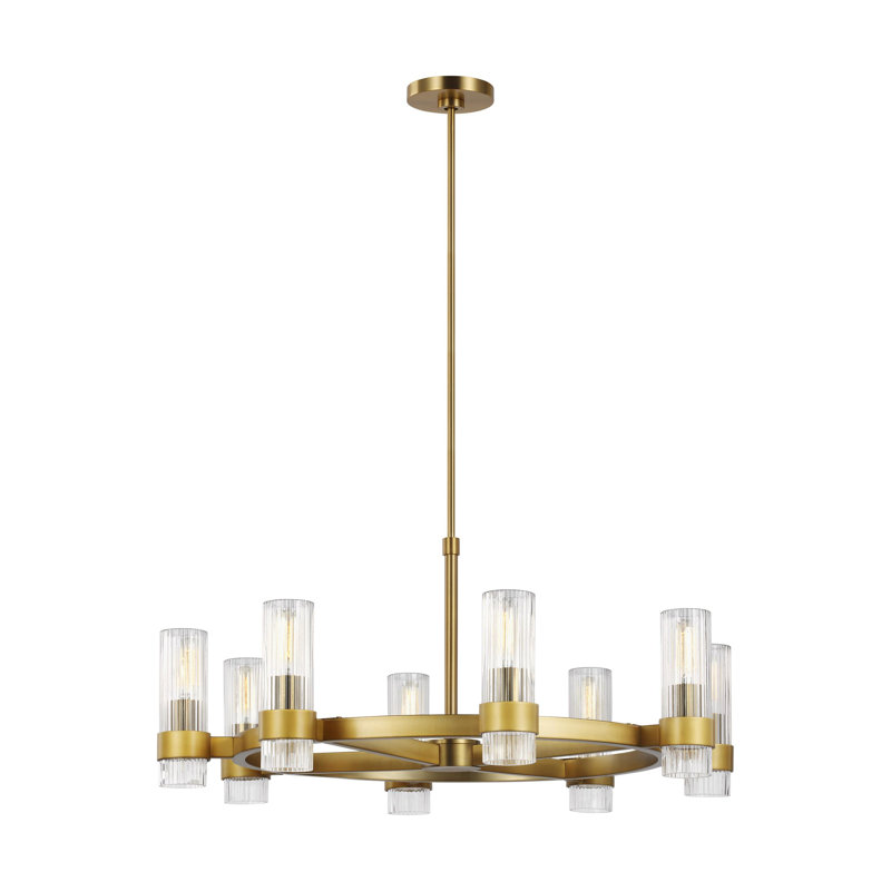 8 - Light Dimmable Wagon Wheel Chandelier, Burnished Brass