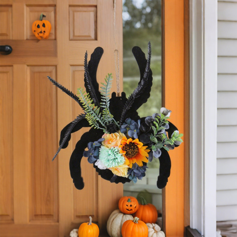 Ornement suspendu en araignée de 30 cm en bois pour Halloween