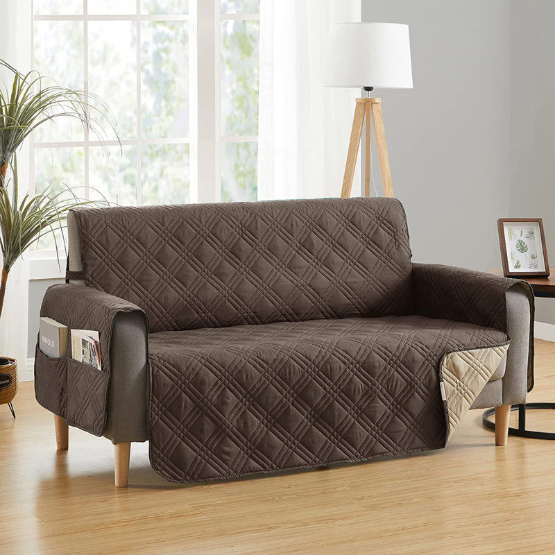 Polyester Box Cushion Sofa Slipcover, Chocolate & Tan, 3.54" H x 12" W x 12.6" D