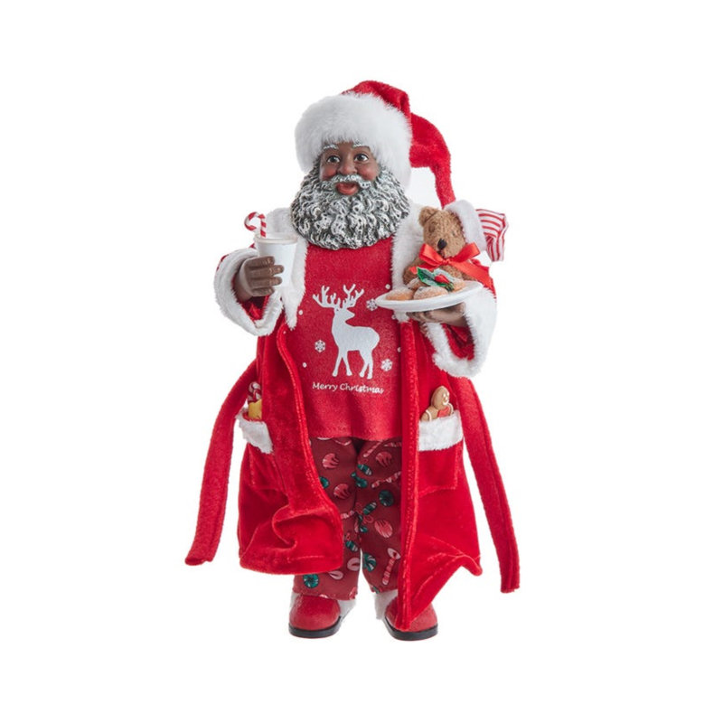 Père Noël afro-américain en pyjama et robe Kurt Adler Fabriche, 10,5 po