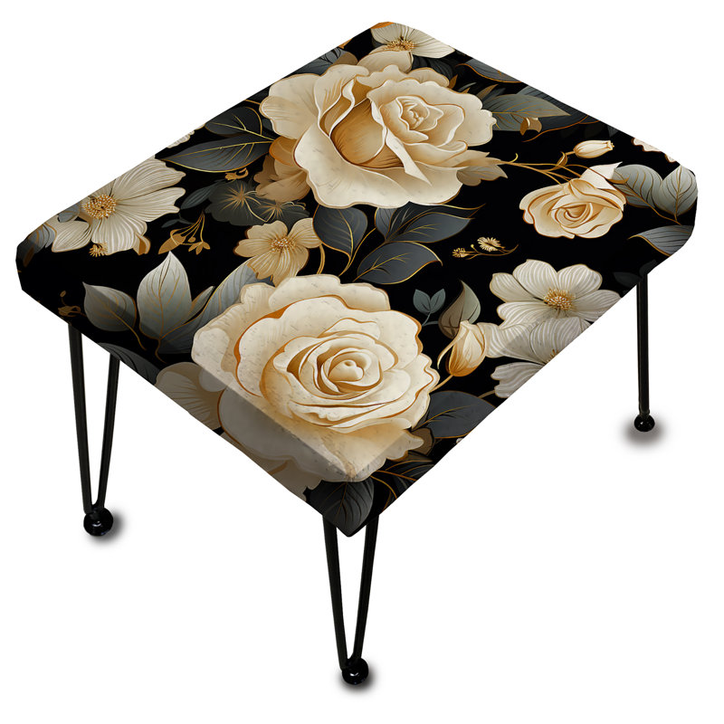 Timeless Beige Rose Elegant Bouquet - Floral Rectangle Ottoman