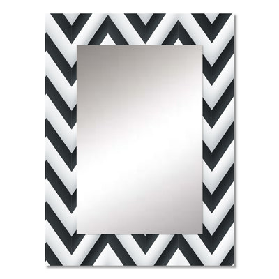Izat Grey White Geometric Neutrals Chevron Pattern - chevron  Mirror, Chevron Decorative Wall Mirror, Printed Metal Art