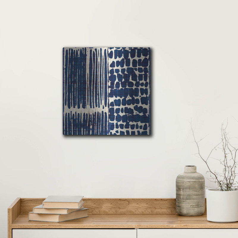 Art mural luxueux en métal «Indigo Batik 3» par Wild Apple, 12 po x 12 po, H 12 po x l 12 po