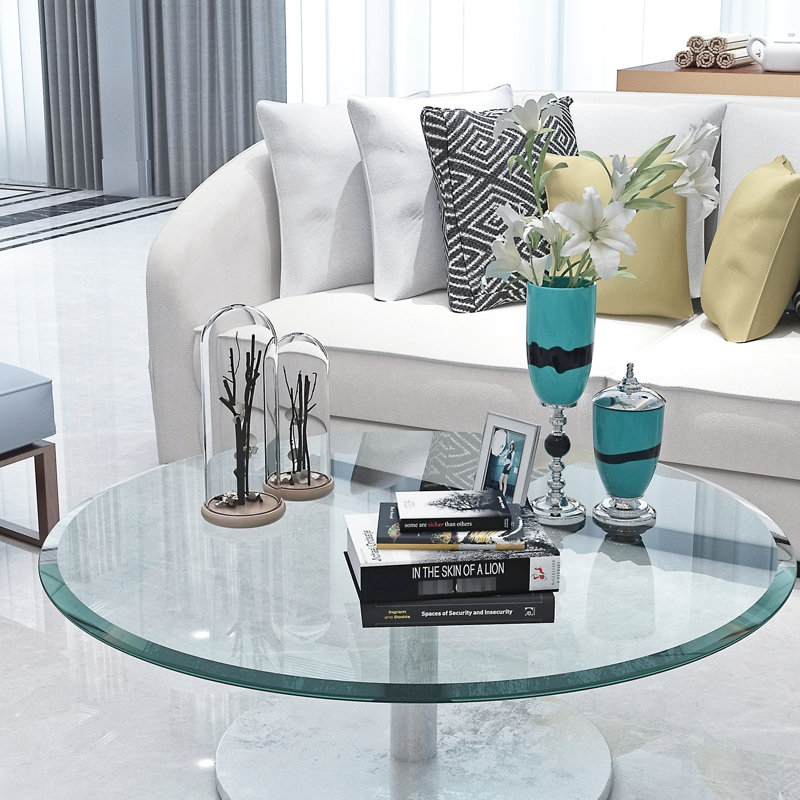 Plateau de table en verre trempé de 30 po - 2/5 po d'épaisseur, bord poli durable pour les tables de maison et de hall d'entrée