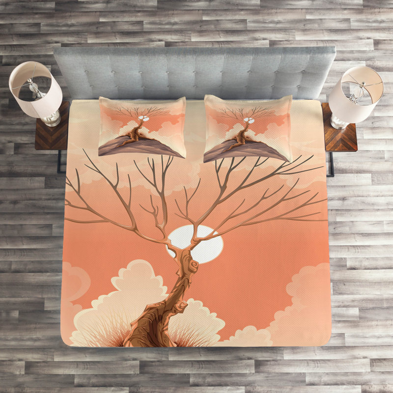 Landscape Rustic Polyester Coverlet, King Bedspread + 2 Shams