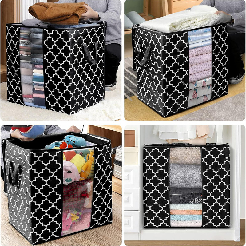 Storage Bags 6 Pack/100L Large Blanket Clothes Organization And Storage Containers For Comforters,Bedding, Foldable Organizer With Reinforced Handle, Clear Window, Sturdy Zippers,Pink