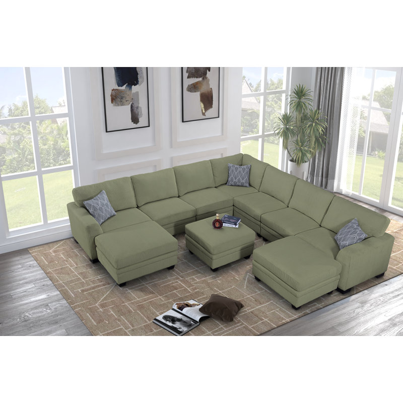 Canapé modulaire 10 pièces, Velours côtelé vert