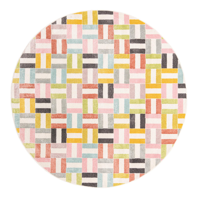 Geometric Power Loom Polypropylene Plastic Rug, Round 7'10"