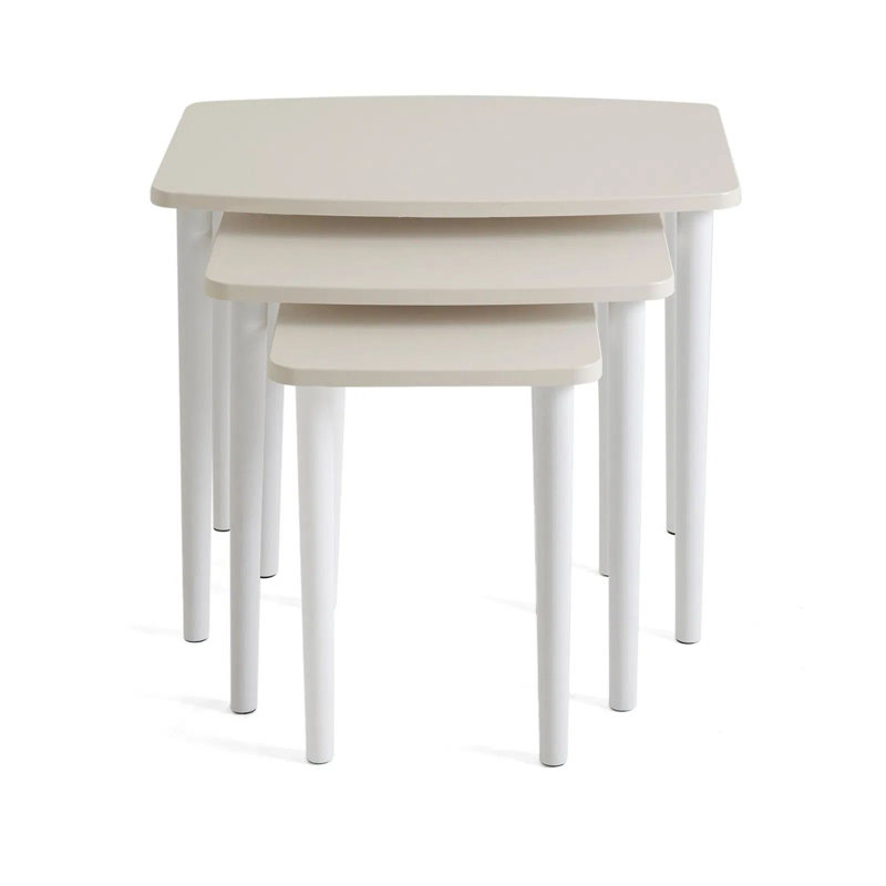 Elegant Nesting Table Set (3 Pieces), Cream Color, 22.8 x 18.5 x 15.7 in (Large), 17.3 x 16.5 x 15.7 in (Medium), 11.8 x 15.7 x 15.7 in (Small) | 100% MDF with Membrane Coated Top | Sturdy Wooden Legs | Perfect for Living Room & Modern Decor