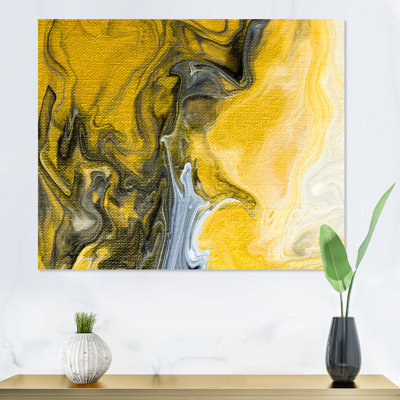 " Black White And Yellow Marble Abstract I " Painting Print