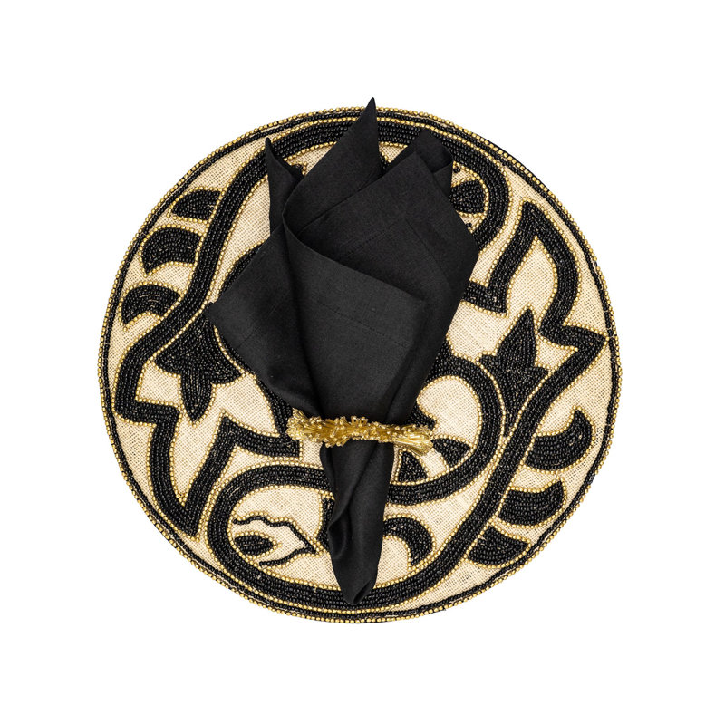 Glass Abstract Round Placemat, Gold/Black