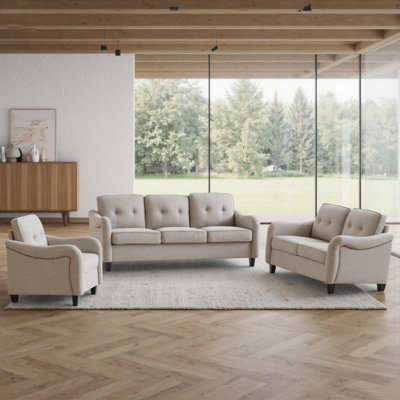 3 Piece Living Room Sofa Set, Sectional Couch And Loveseat With Armchair, Modern Comfortable Seating For Apartments