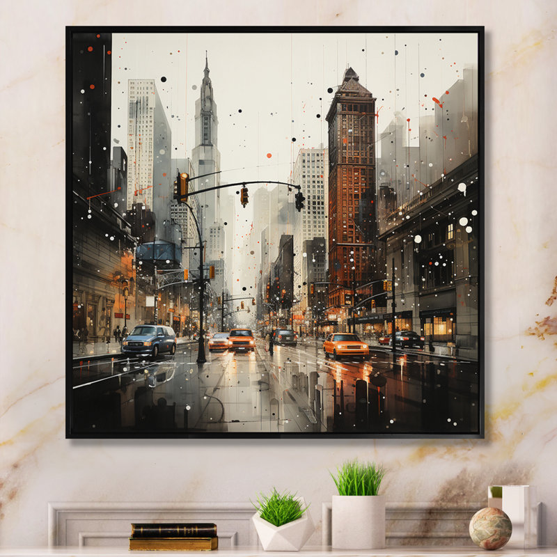 " City Rhythm Street I ", 24" H x 24" W x 1" D, Black Floater Framed
