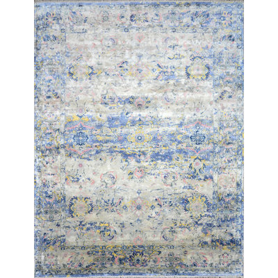 Handmade Silk and Wool Abstract Area Rug
