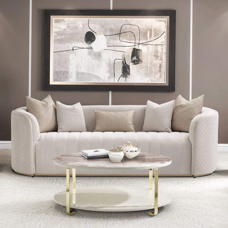 Ariana 83'' Velvet Round Arm Loveseat, Beige, 31" H x 97" W x 35" D