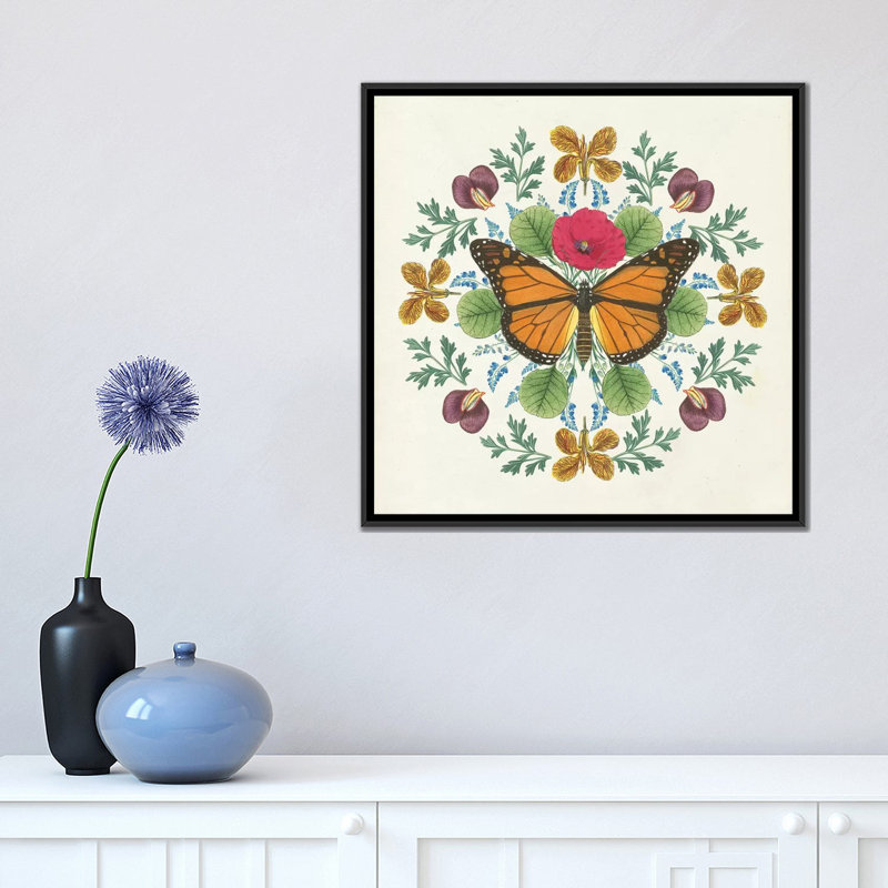 « papillon mandala i », impression sur toile, H 18 po x l 18 po x P 1,5 po, Toile encadrée noire, Pas de tapis