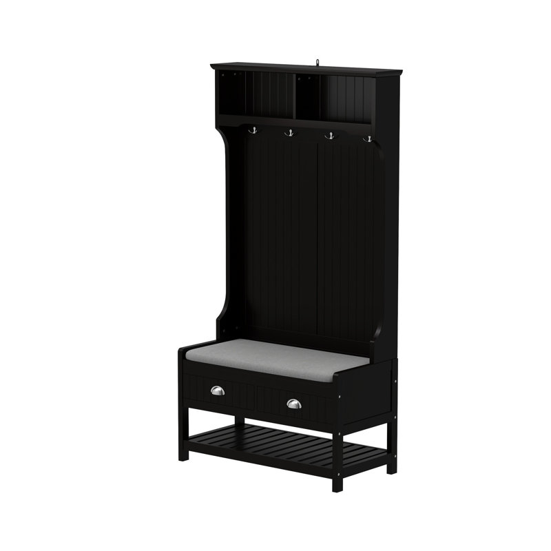 31 arbres de couloir avec 4 portemanteaux et 2 tiroirs de rangement, banc de rangement en bois, coussin de siège rembourré, tablette supérieure pour