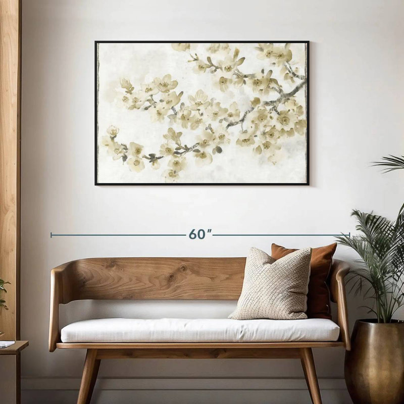 Composition neutre de cerisier en fleurs I, Cadre flottant noir, 43 po x 29 po