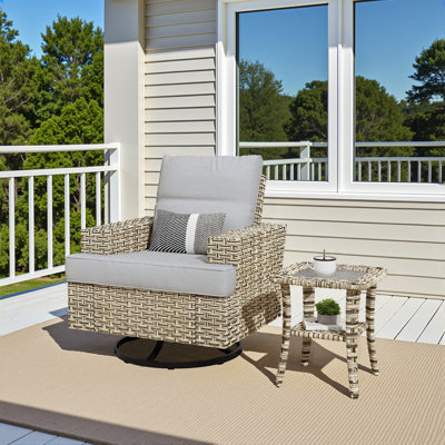 Wicker Rattan Swivel And Gliding Patio Chair With Side Tbale