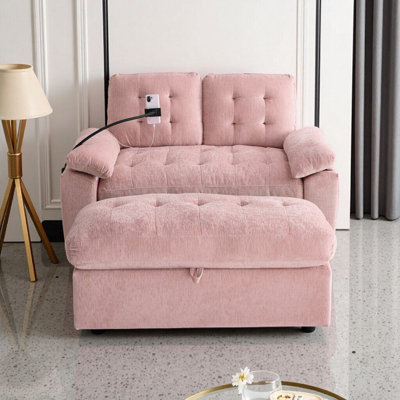 2-Seater Manual Recline Sofa with Adjustable Backrest, USB Charging, Phone Stand & Storage Ottoman