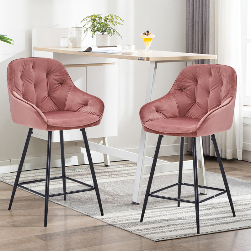Johnie Counter Stool with Metal Frame, Pink