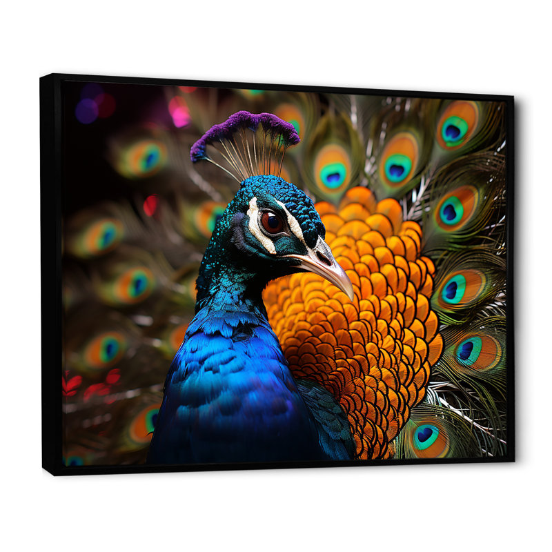 Majestic Colorful Peacocks Harmony sur toile, H 34 po x l 44 po x P 1,5 po, Cadre flottant noir