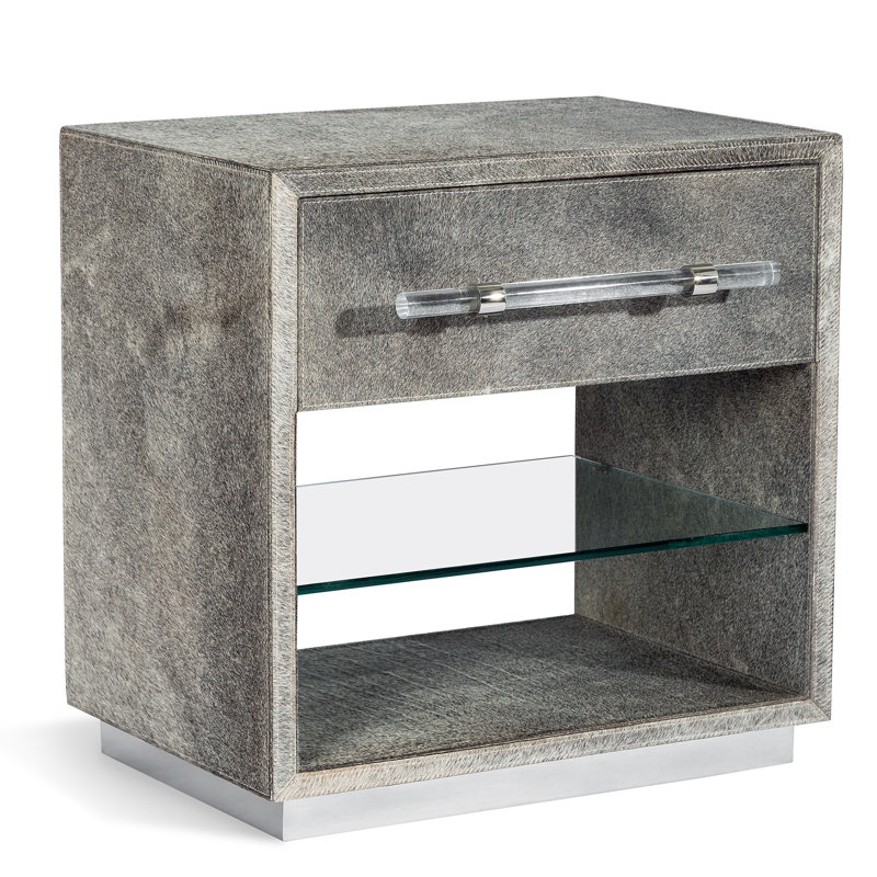 Table de chevet en bois massif à 1 tiroir Cassian, Naturel clair / nickel poli