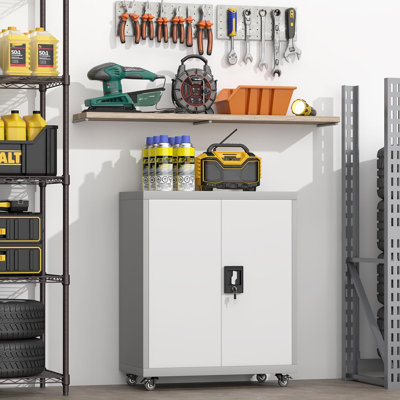 Garage Cabinets With Wheels, Small Storage Cabinet With Doors And Adjustable Shelves,locking Metal Garage Rolling Storage Cabinets For Home Office Utility Room
