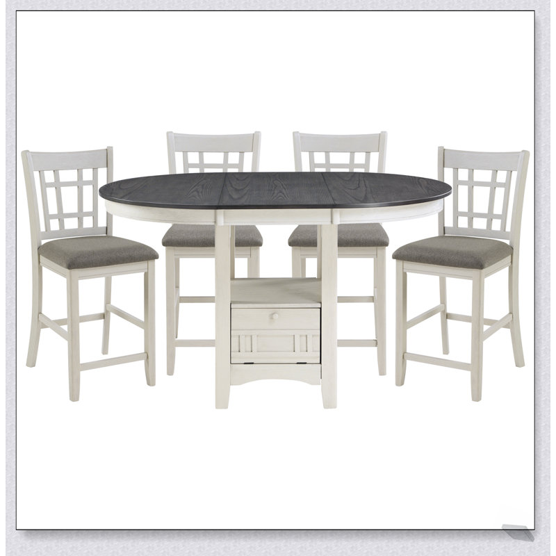 Antique White Finish Wood Framed Counter Height Chair Set, Upholstered Seat for Comfort and Elegance in Dining Rooms