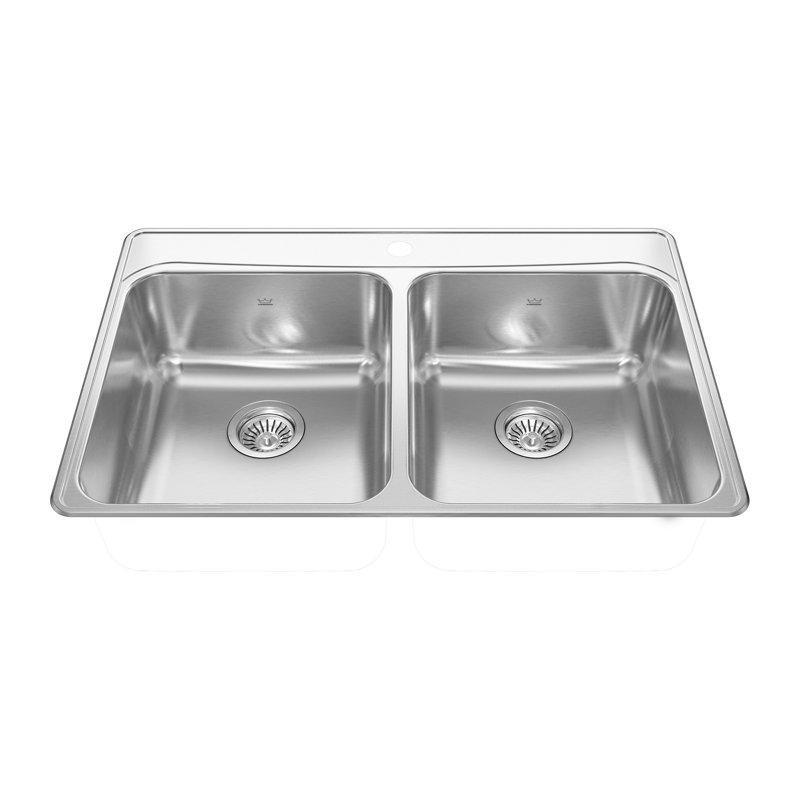 Creemore 33'' L Double Bowl Stainless Steel Kitchen Sink, 1 hole