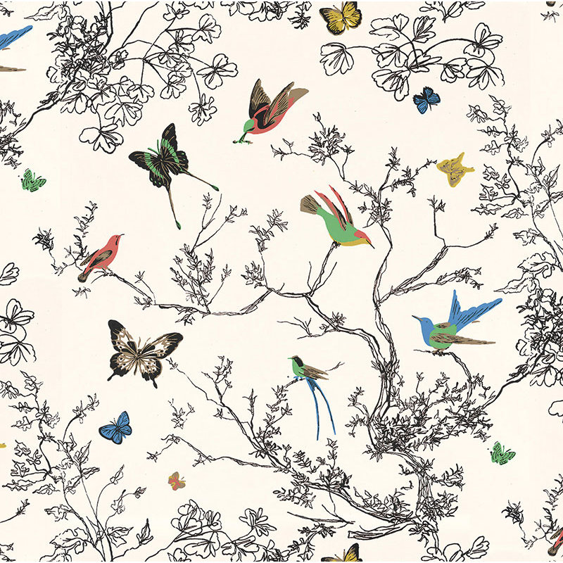 Birds & Butterflies Wallpaper, Multi on White