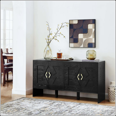 Mid-Century Geometric Fluted Sideboard with Adjustable Shelves