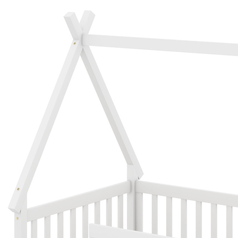 Lit de sol en forme de tente pour enfants avec garde-corps de protection, Lit simple, Blanc