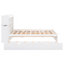 Lit plateforme double avec tablettes coulissantes, lit gigogne simple et 2 tiroirs, blanc