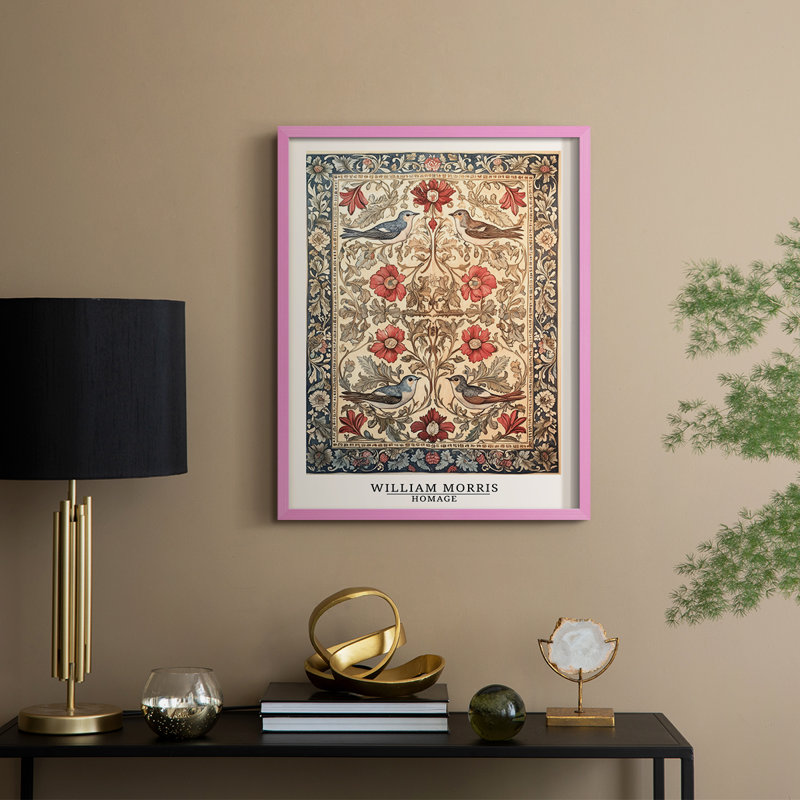 WM MORRIS Series CCCXCI Framed Print - Solid Wood, 21" H x 17" W, Pink