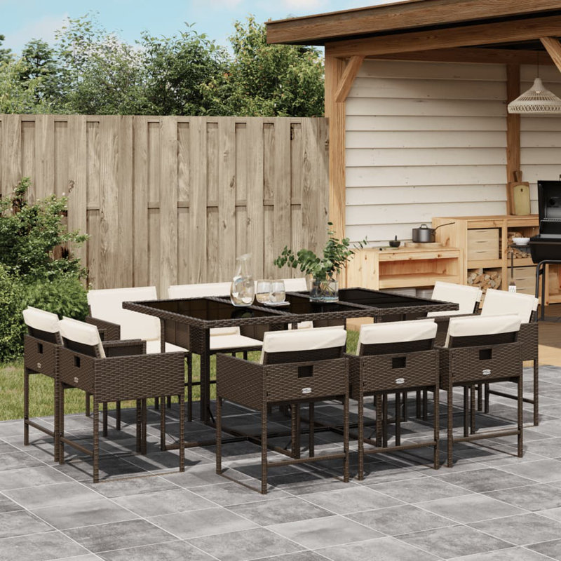  Patio Dining Set Set Of 10 Brown, Cream White, Brown