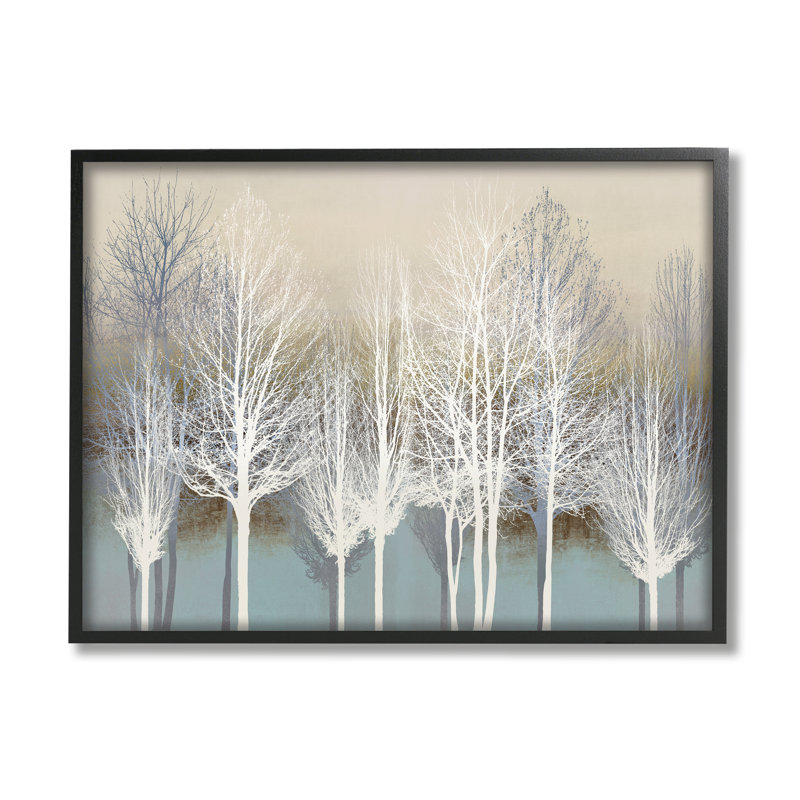 «Winter Tree Forest Silhouettes Over Abstract» par - Impression, Giclée encadrée noir minuit, H 16 po x l 20 po x P 2 po