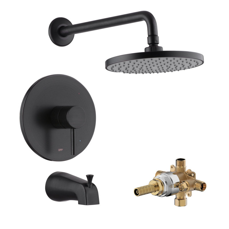 Euro Collection Shower Trim System: 8" Round Shower Head, Single Handle Set, Tub Spout & Rough-in Valve Included - Oil Rubbed Bronze
