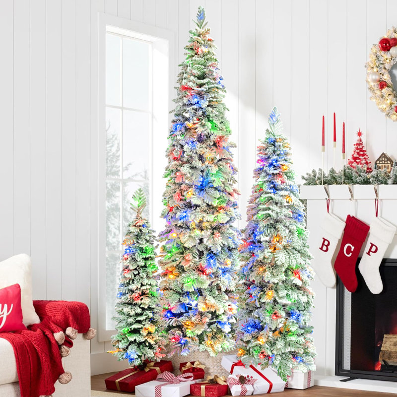Arbre de Noël 8 pi, 6 pi, 4 pi pré-éclairé, ensemble de 3 sapins de Noël effilés, arbre de Noël, 1370 pointes en PE, 240 lumières DEL avec 11 modes d'éclairage