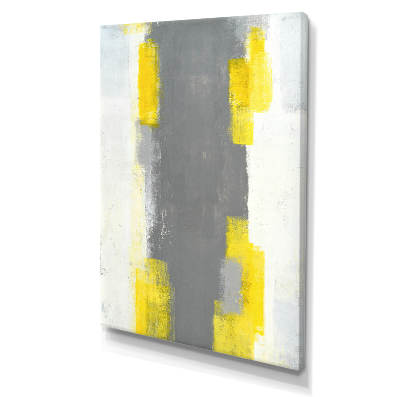 Gris et jaune bleu abstrait VI - reproduction d'art sur toile, H 20 po x l 12 po x P 1po, Toile tendue