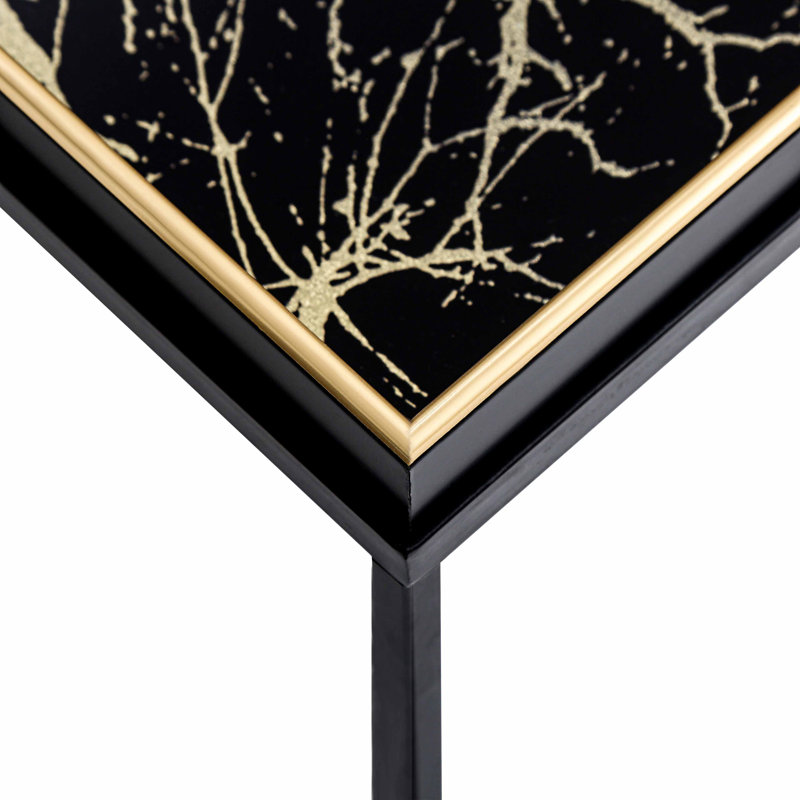 Ajea Metal Nesting Table for Living Room, Nest of End Table with Modern Glass Top
