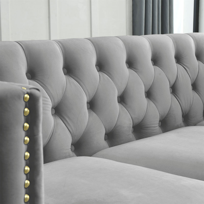 Canapé rembourré 80,5 po Illait, Velours gris