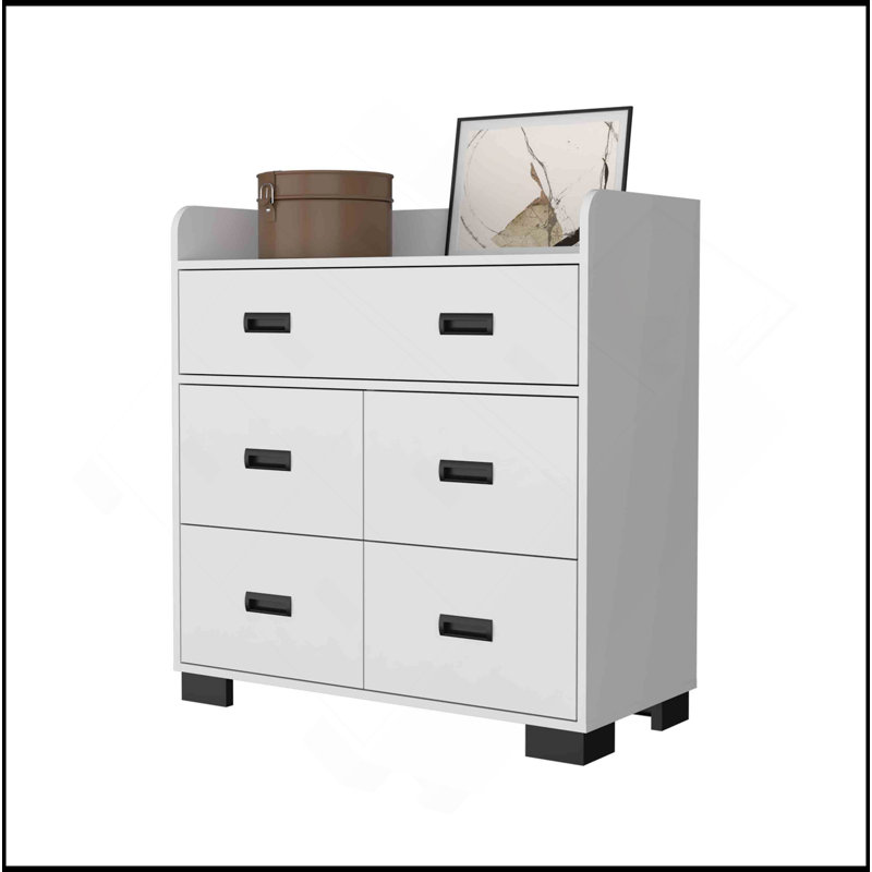 Commode Anemone, tiroir double, 4 tiroirs simples, Blanc
