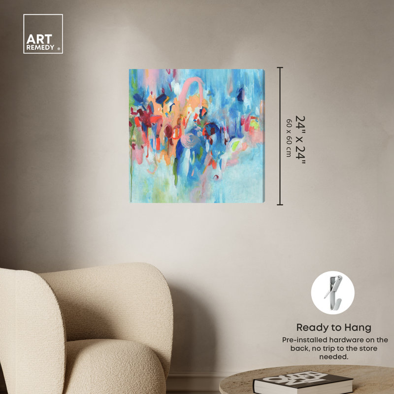 Vibrant Blue and Multicolor Abstract Canvas Wall Art, 24" x 24"