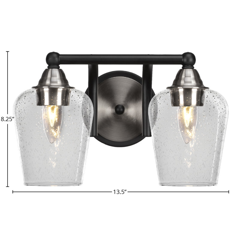 Barre d'éclairage de salle de bain 2 lumières Michell, Bulle transparente, Noir mat / nickel brossé